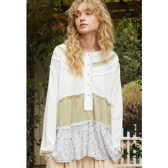 POL Tops - 149. ❄️ NWOT POL Floral Patchwork Tiered Long Sleeved Blouse